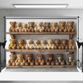 Aperturee - Aperturee Vintage Teddy Bear Cake Smash Photography Backdrop Rustic Toy Room with Shelves First Birthday Photo Prop Decor